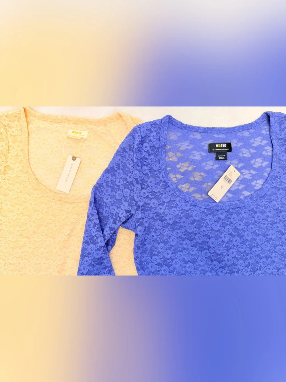 Bundle 2 Anthropologie  mauve- Lace Long-Sleeve Tee Duo - Blue & beige